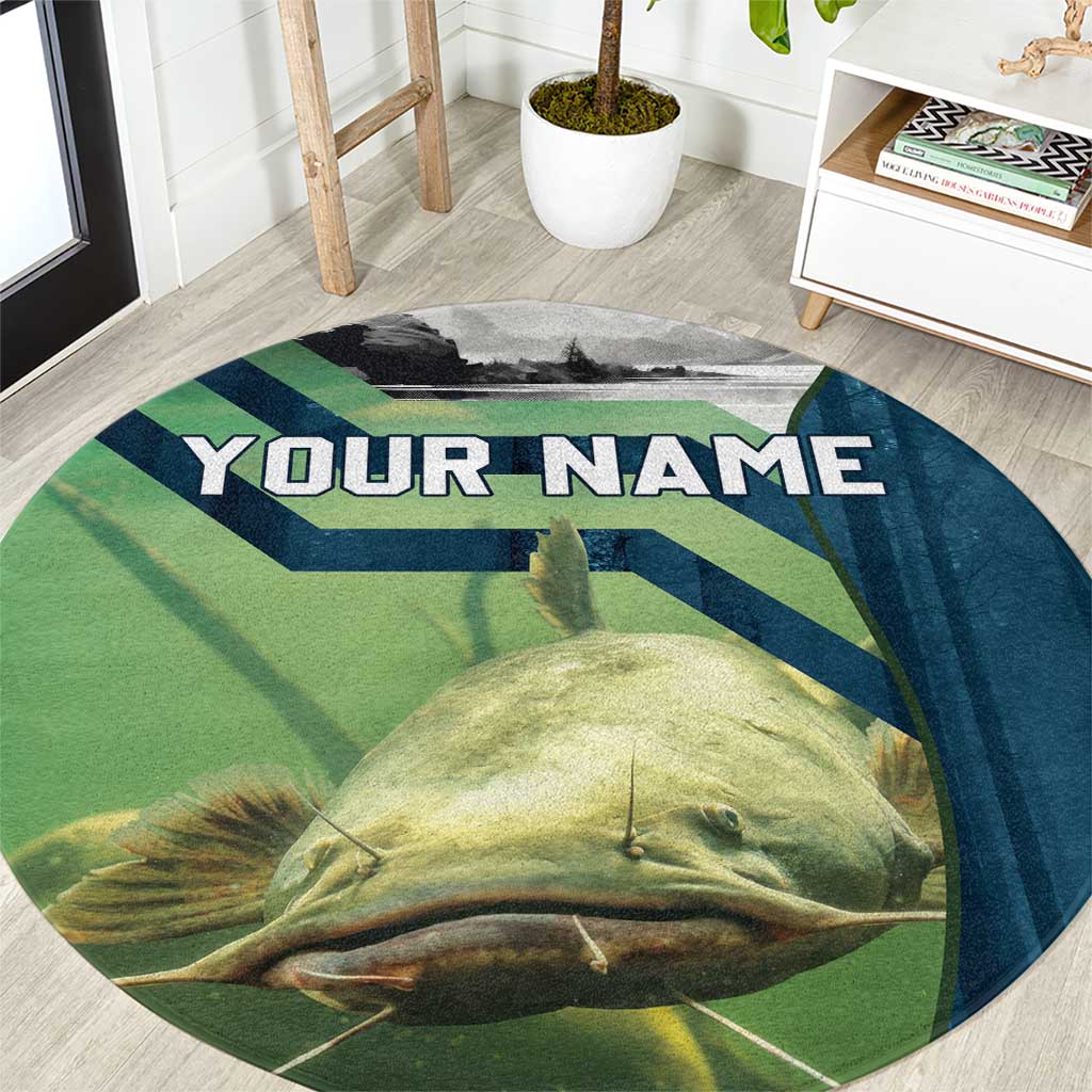 Catfish and Underwater Scene Design Round Carpet with Forest Background and Fishing Theme Elements - Wonder Print Shop