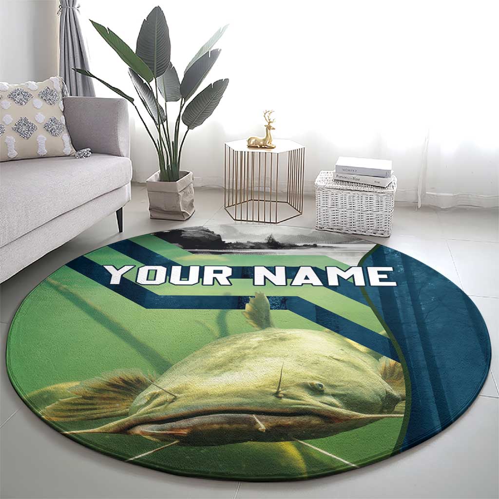 Catfish and Underwater Scene Design Round Carpet with Forest Background and Fishing Theme Elements - Wonder Print Shop