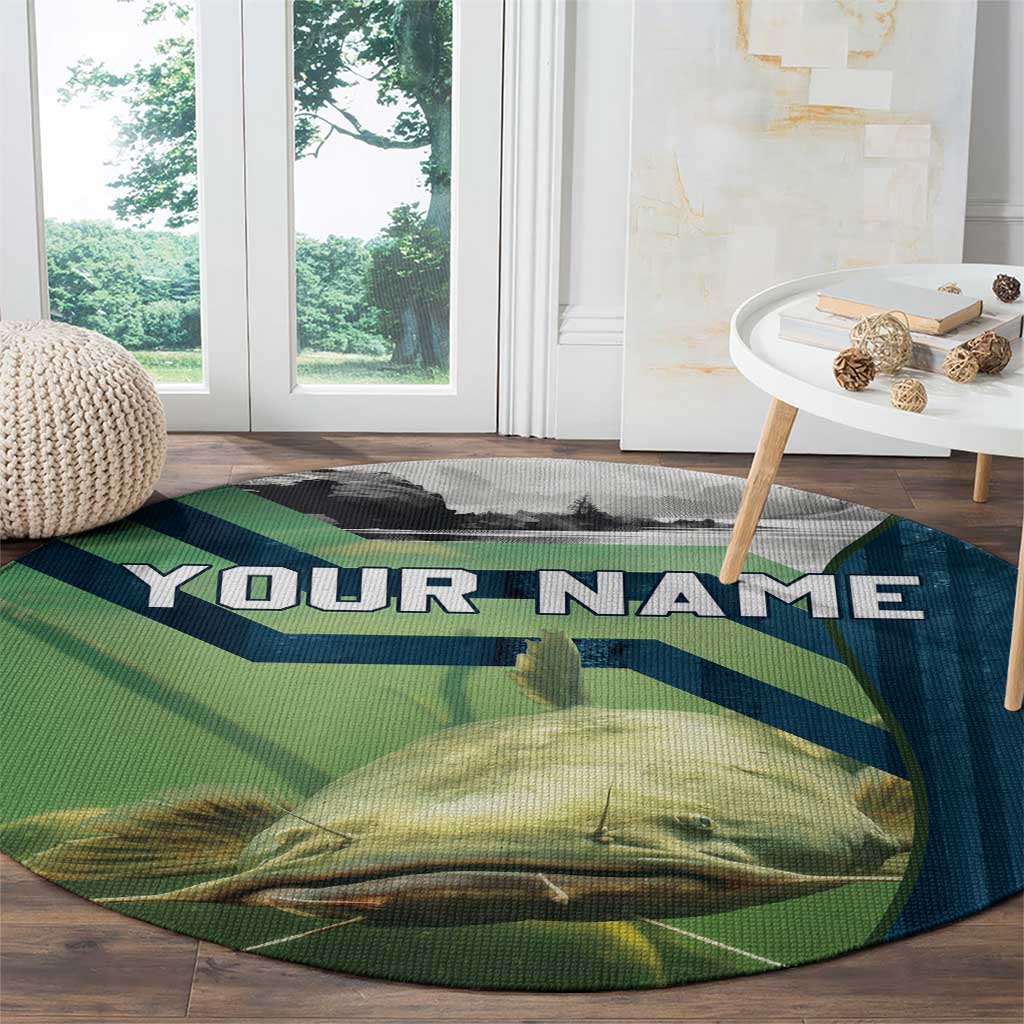 Catfish and Underwater Scene Design Round Carpet with Forest Background and Fishing Theme Elements - Wonder Print Shop