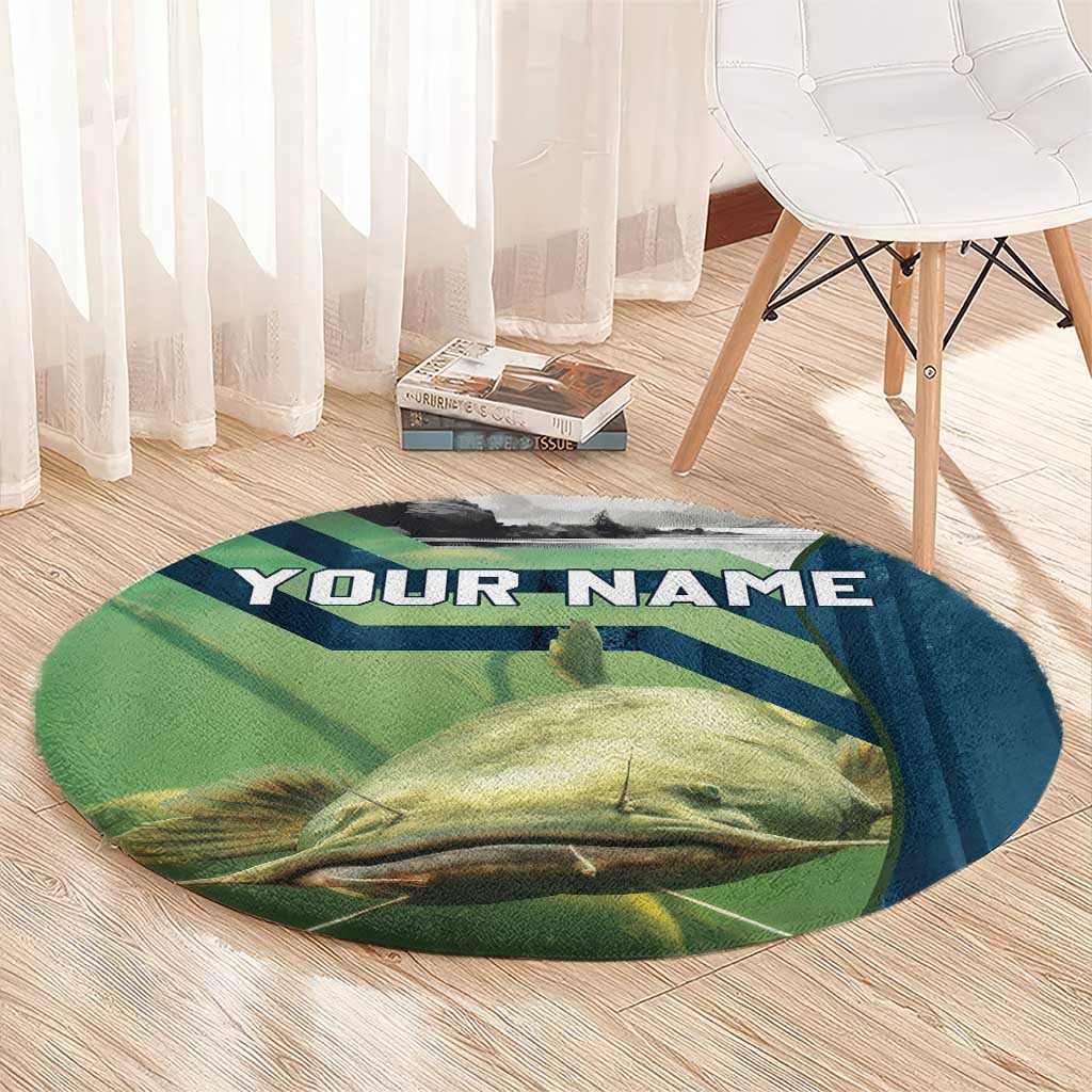Catfish and Underwater Scene Design Round Carpet with Forest Background and Fishing Theme Elements - Wonder Print Shop