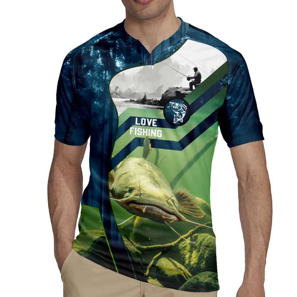 Catfish and Underwater Scene Design Rugby Jersey with Forest Background and Fishing Theme Elements - Wonder Print Shop