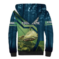 Catfish and Underwater Scene Design Sherpa Hoodie with Forest Background and Fishing Theme Elements - Wonder Print Shop
