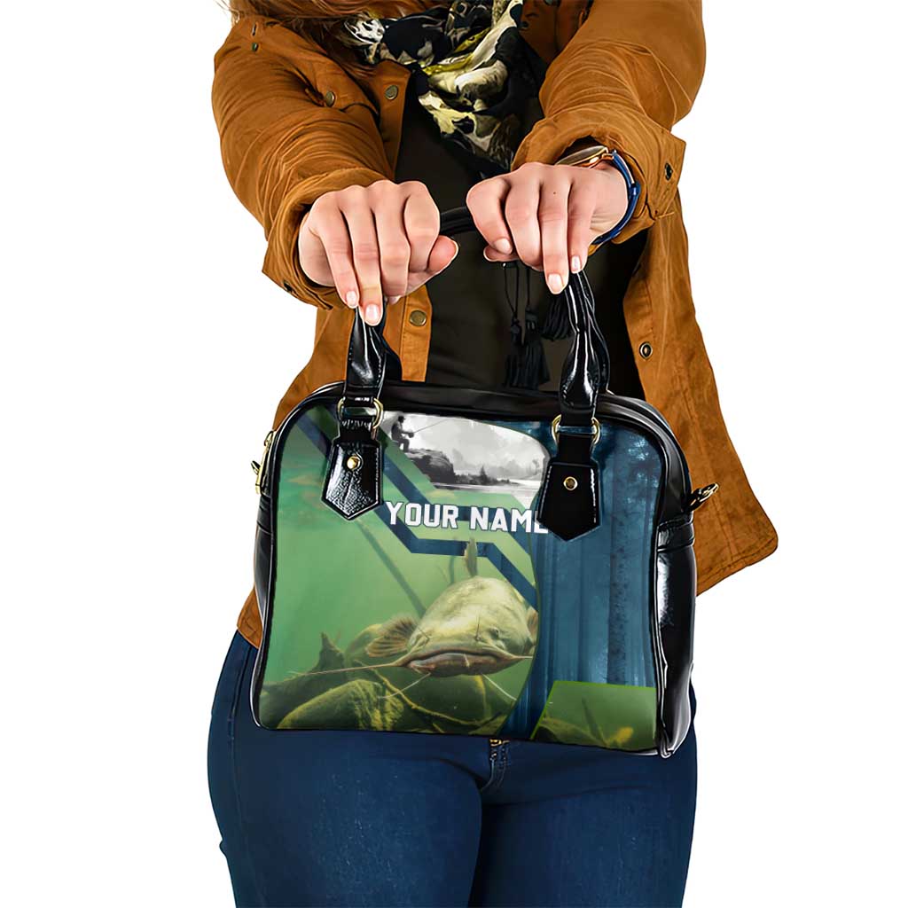 Catfish and Underwater Scene Design Shoulder Handbag with Forest Background and Fishing Theme Elements - Wonder Print Shop