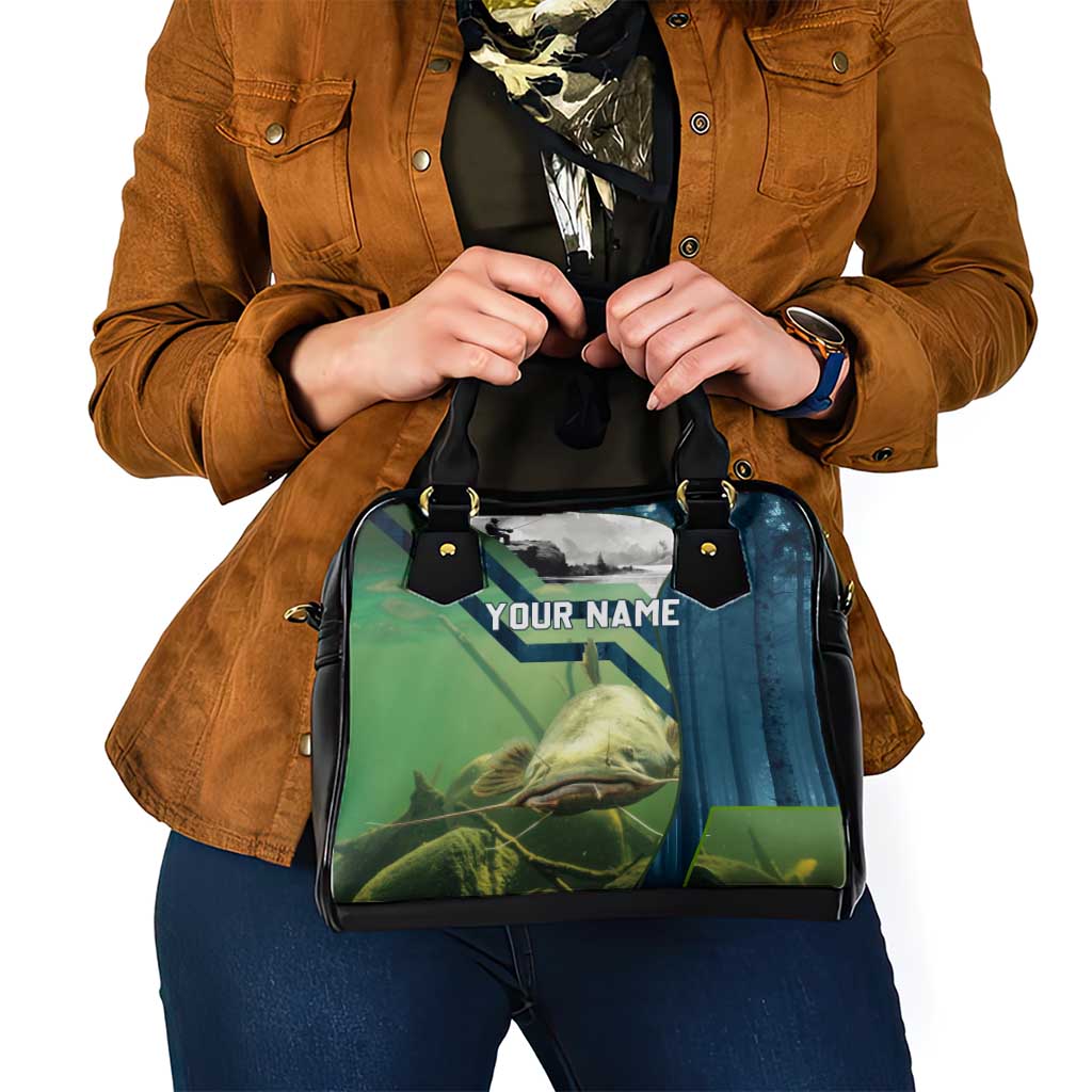 Catfish and Underwater Scene Design Shoulder Handbag with Forest Background and Fishing Theme Elements - Wonder Print Shop