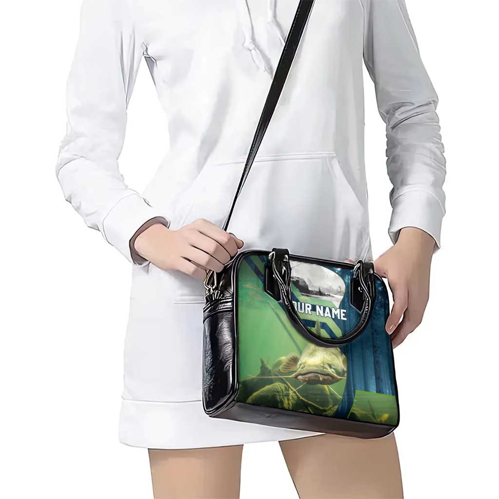 Catfish and Underwater Scene Design Shoulder Handbag with Forest Background and Fishing Theme Elements - Wonder Print Shop