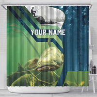 Catfish and Underwater Scene Design Shower Curtain with Forest Background and Fishing Theme Elements - Wonder Print Shop