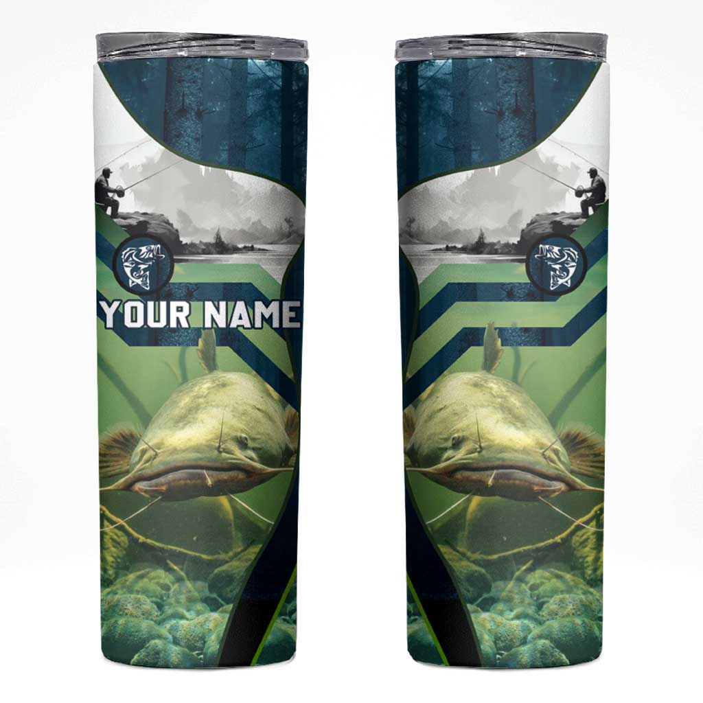 Catfish and Underwater Scene Design Skinny Tumbler with Forest Background and Fishing Theme Elements - Wonder Print Shop