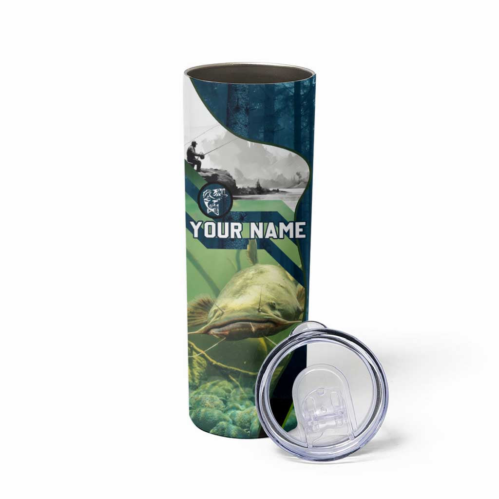 Catfish and Underwater Scene Design Skinny Tumbler with Forest Background and Fishing Theme Elements - Wonder Print Shop