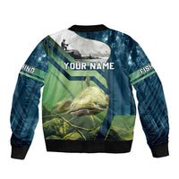 Catfish and Underwater Scene Design Sleeve Zip Bomber Jacket with Forest Background and Fishing Theme Elements - Wonder Print Shop