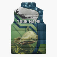 Catfish and Underwater Scene Design Sleeveless Puffer Jacket with Forest Background and Fishing Theme Elements - Wonder Print Shop