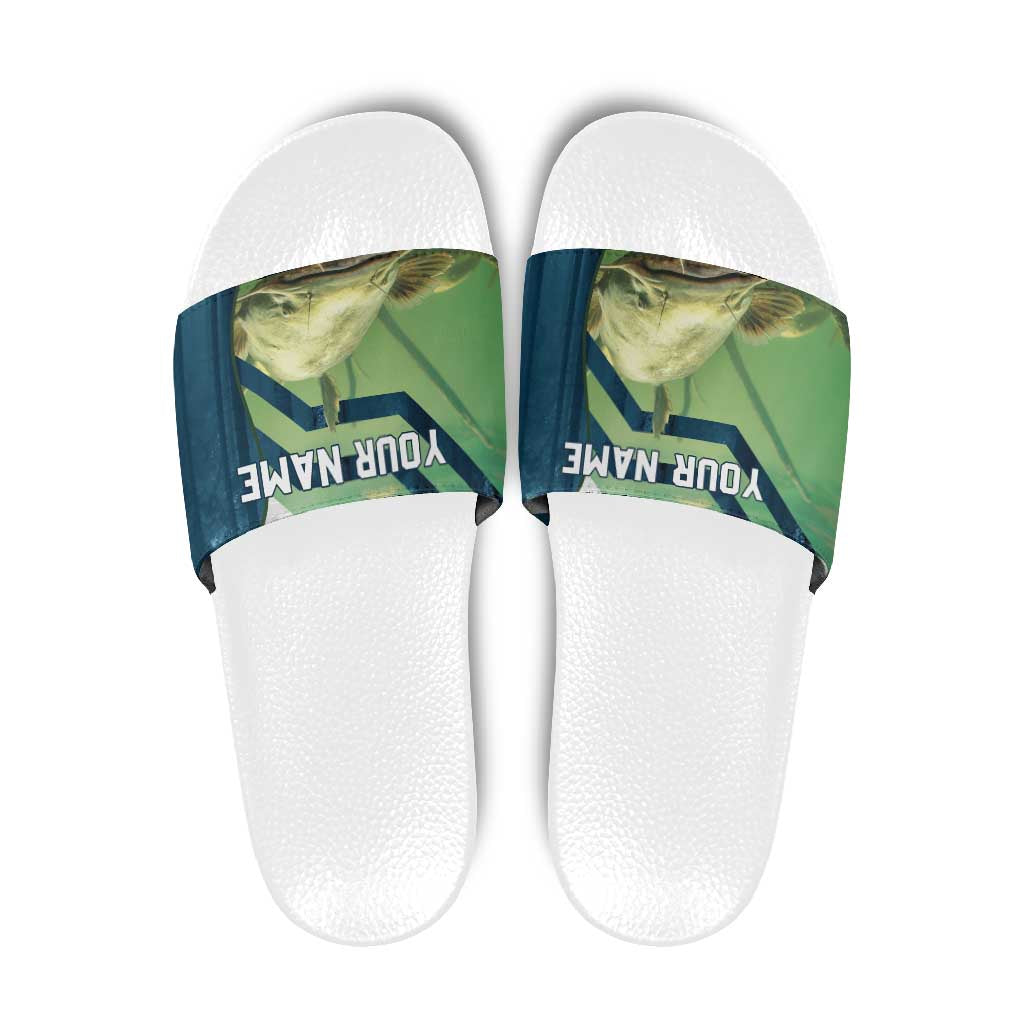 Catfish and Underwater Scene Design Slide Sandals with Forest Background and Fishing Theme Elements - Wonder Print Shop