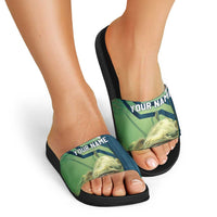 Catfish and Underwater Scene Design Slide Sandals with Forest Background and Fishing Theme Elements - Wonder Print Shop