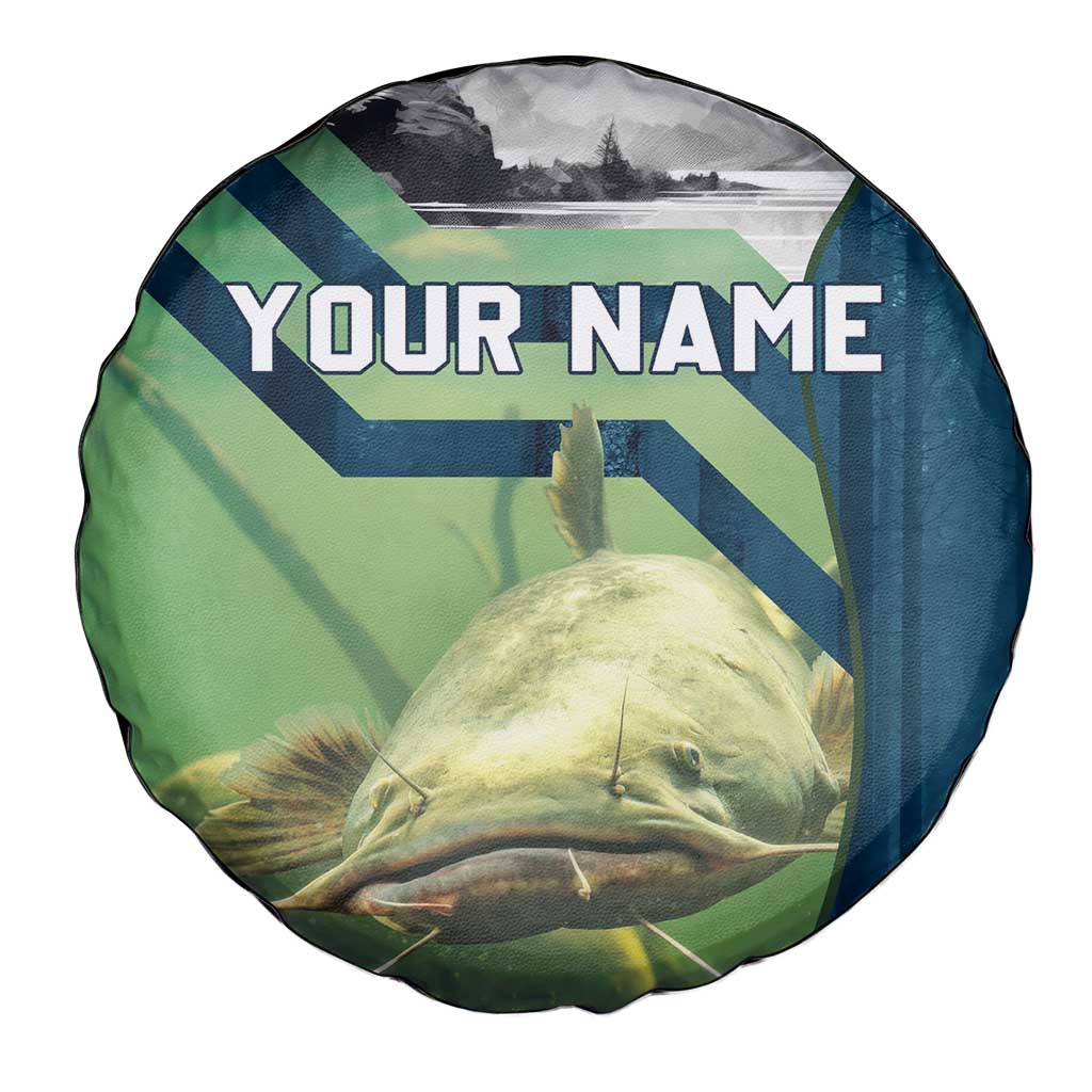 Catfish and Underwater Scene Design Spare Tire Cover with Forest Background and Fishing Theme Elements - Wonder Print Shop