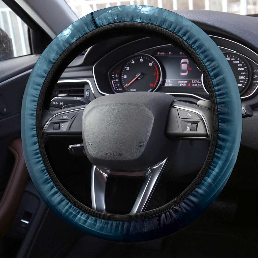 Catfish and Underwater Scene Design Steering Wheel Cover with Forest Background and Fishing Theme Elements - Wonder Print Shop