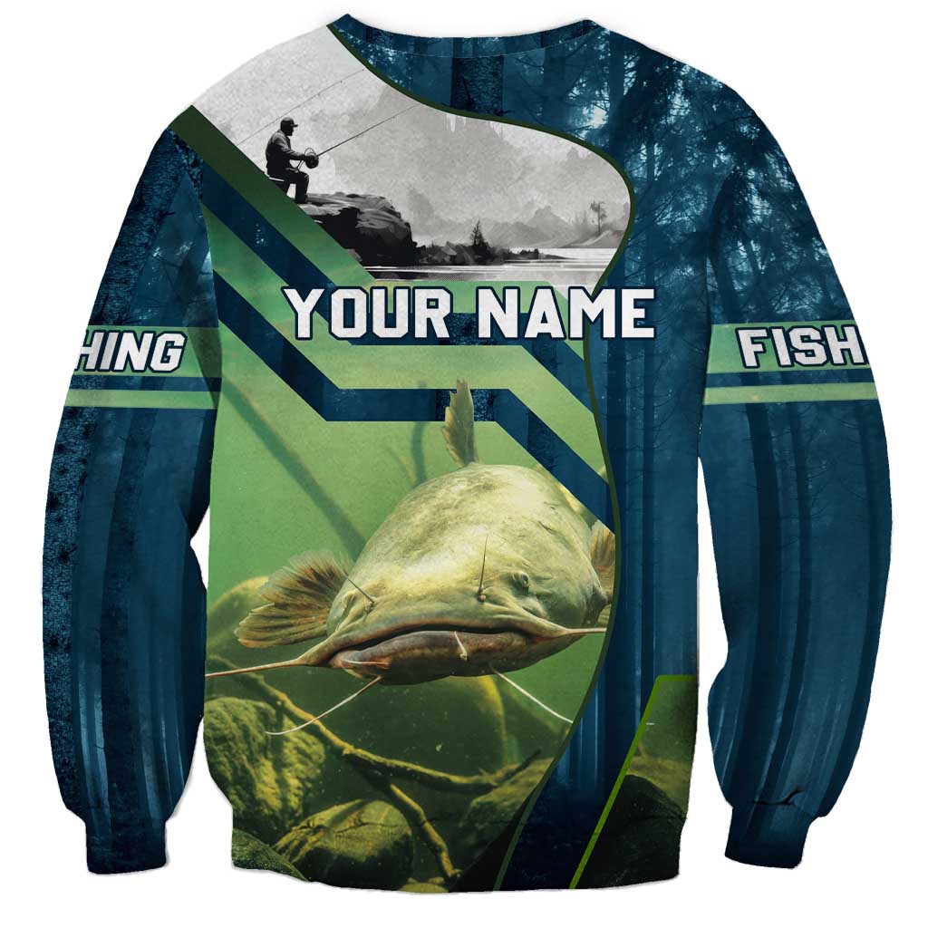 Catfish and Underwater Scene Design Sweatshirt with Forest Background and Fishing Theme Elements - Wonder Print Shop