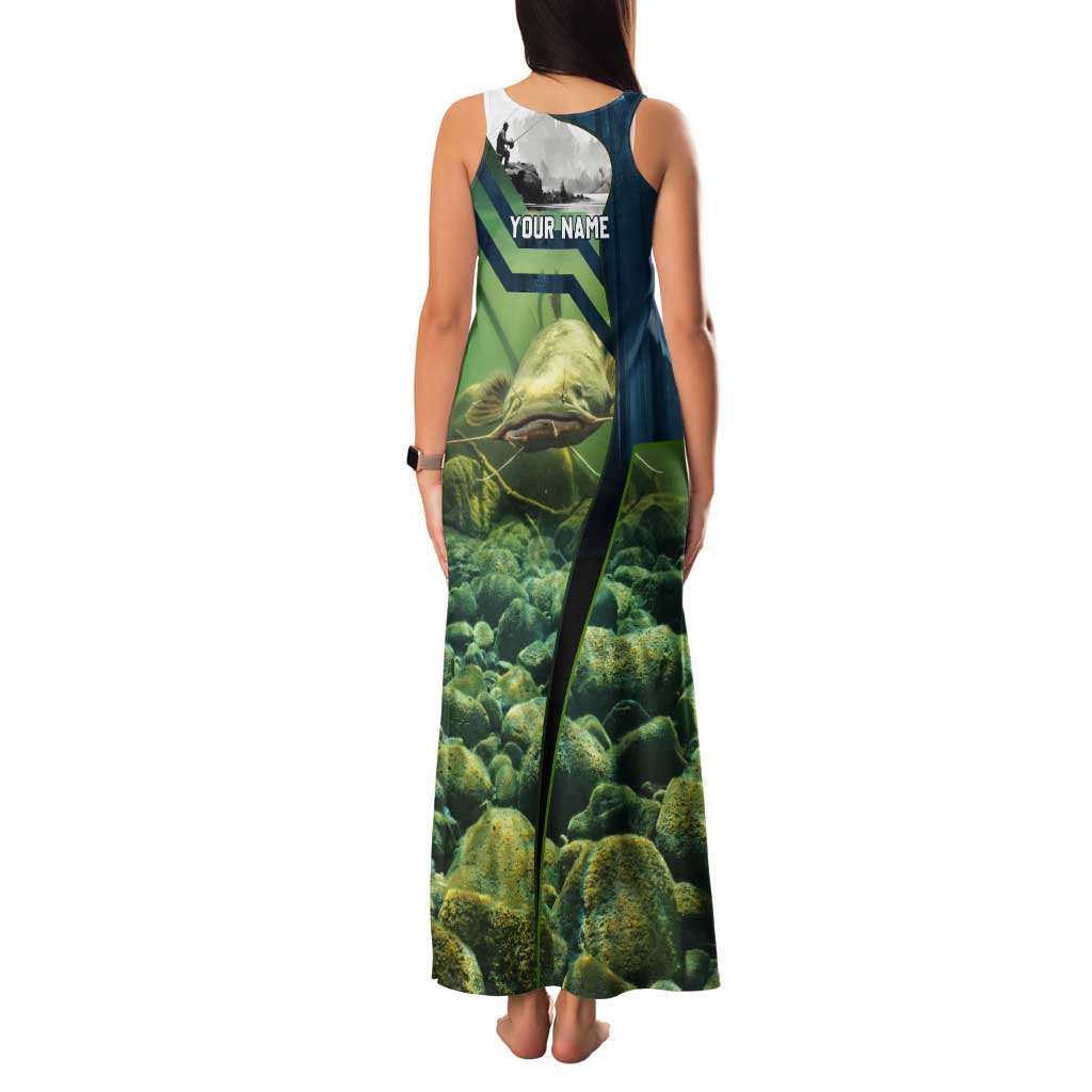Catfish and Underwater Scene Design Tank Maxi Dress with Forest Background and Fishing Theme Elements - Wonder Print Shop