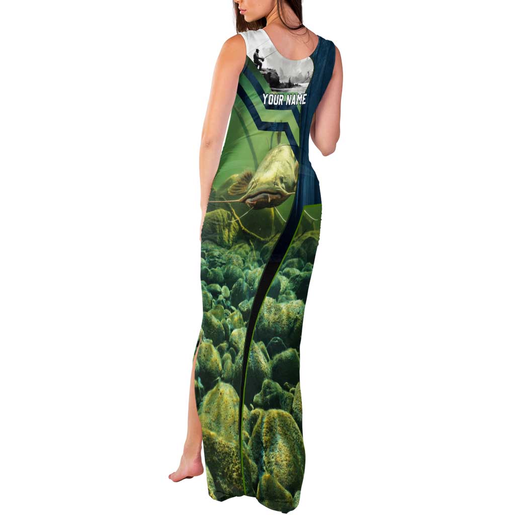Catfish and Underwater Scene Design Tank Maxi Dress with Forest Background and Fishing Theme Elements - Wonder Print Shop