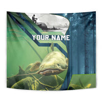 Catfish and Underwater Scene Design Tapestry with Forest Background and Fishing Theme Elements - Wonder Print Shop