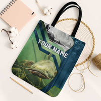 Catfish and Underwater Scene Design Tote Bag with Forest Background and Fishing Theme Elements - Wonder Print Shop