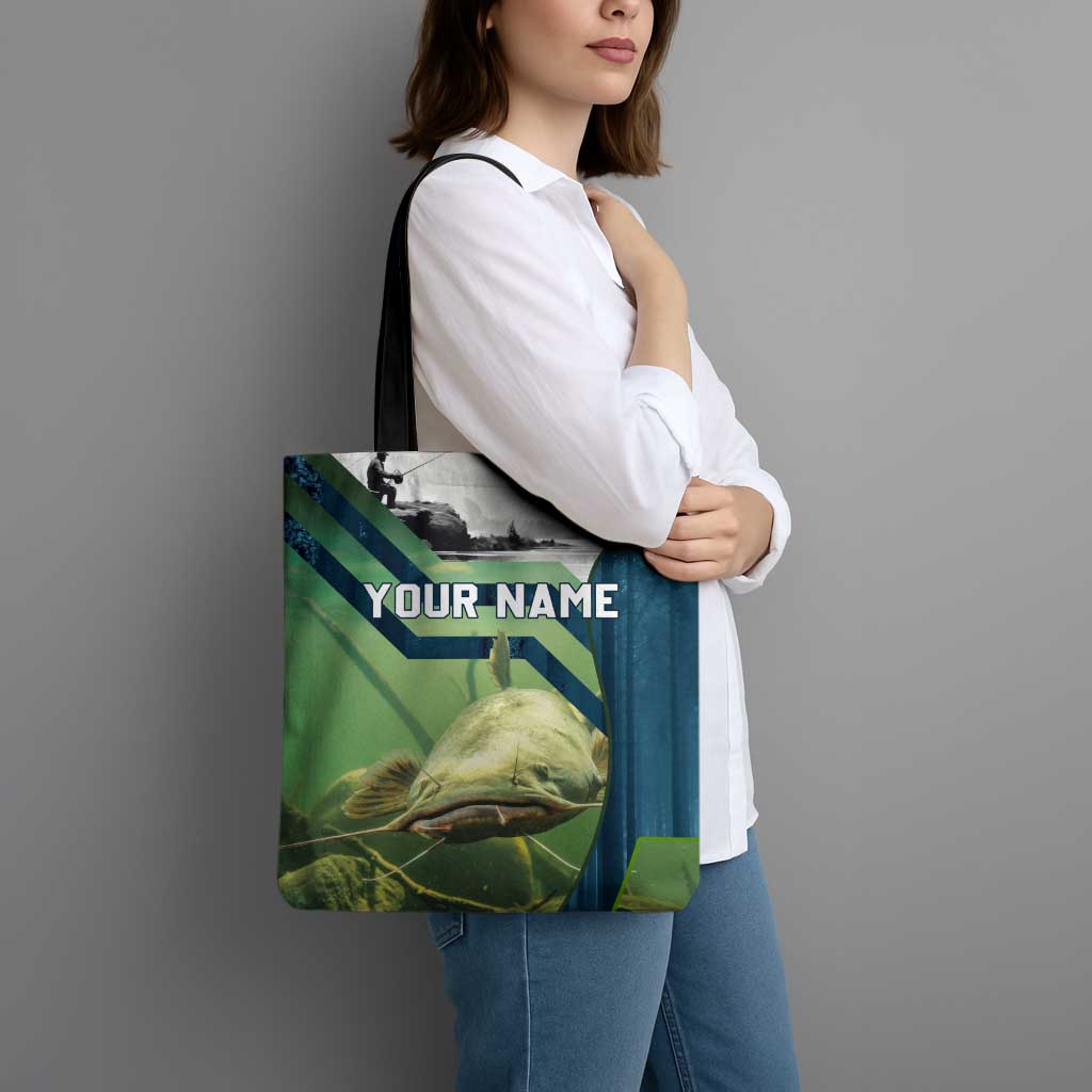Catfish and Underwater Scene Design Tote Bag with Forest Background and Fishing Theme Elements - Wonder Print Shop