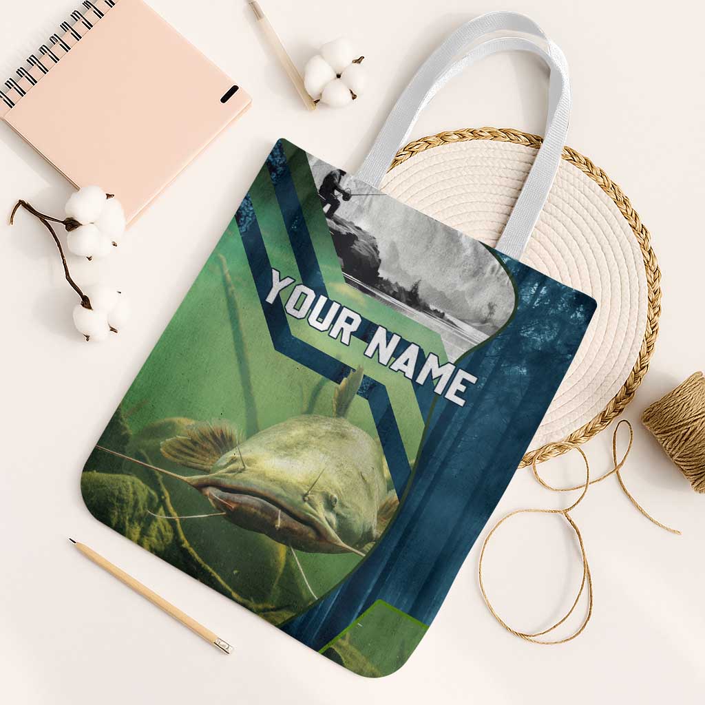 Catfish and Underwater Scene Design Tote Bag with Forest Background and Fishing Theme Elements - Wonder Print Shop