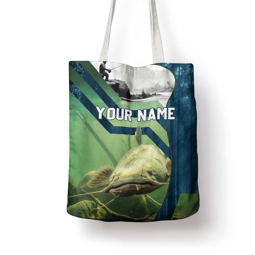 Catfish and Underwater Scene Design Tote Bag with Forest Background and Fishing Theme Elements - Wonder Print Shop