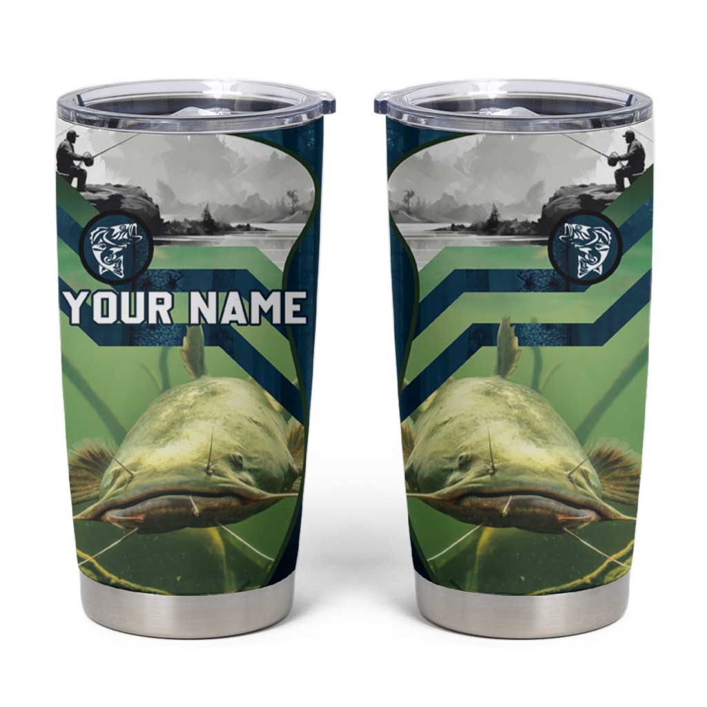 Catfish and Underwater Scene Design Tumbler Cup with Forest Background and Fishing Theme Elements - Wonder Print Shop