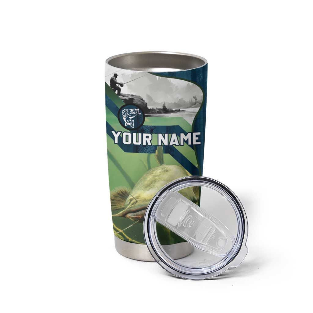 Catfish and Underwater Scene Design Tumbler Cup with Forest Background and Fishing Theme Elements - Wonder Print Shop