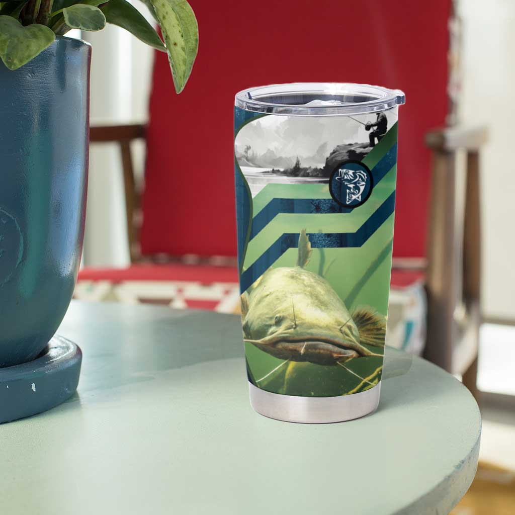 Catfish and Underwater Scene Design Tumbler Cup with Forest Background and Fishing Theme Elements - Wonder Print Shop