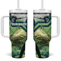 Catfish and Underwater Scene Design Tumbler With Handle with Forest Background and Fishing Theme Elements - Wonder Print Shop