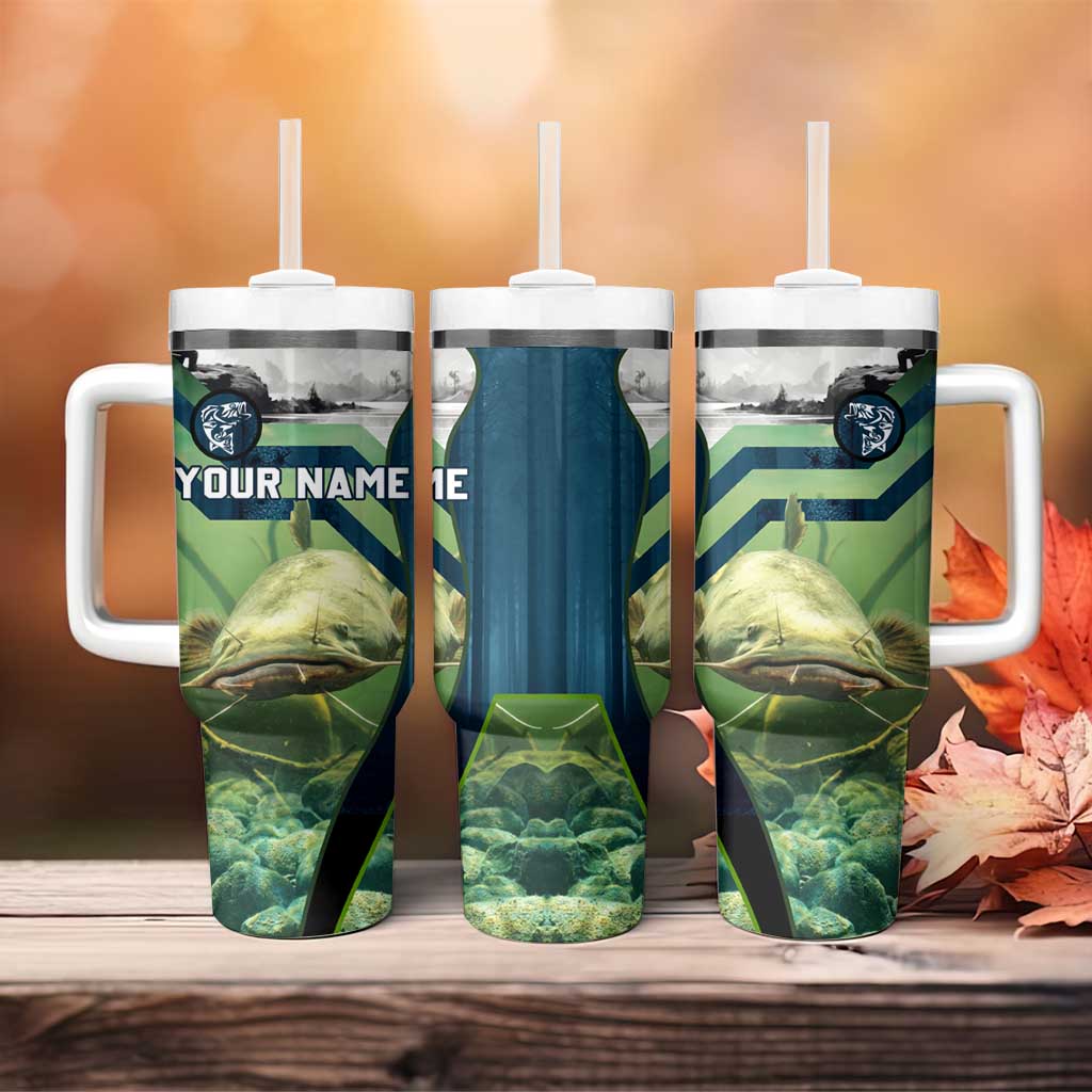 Catfish and Underwater Scene Design Tumbler With Handle with Forest Background and Fishing Theme Elements - Wonder Print Shop