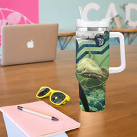 Catfish and Underwater Scene Design Tumbler With Handle with Forest Background and Fishing Theme Elements - Wonder Print Shop