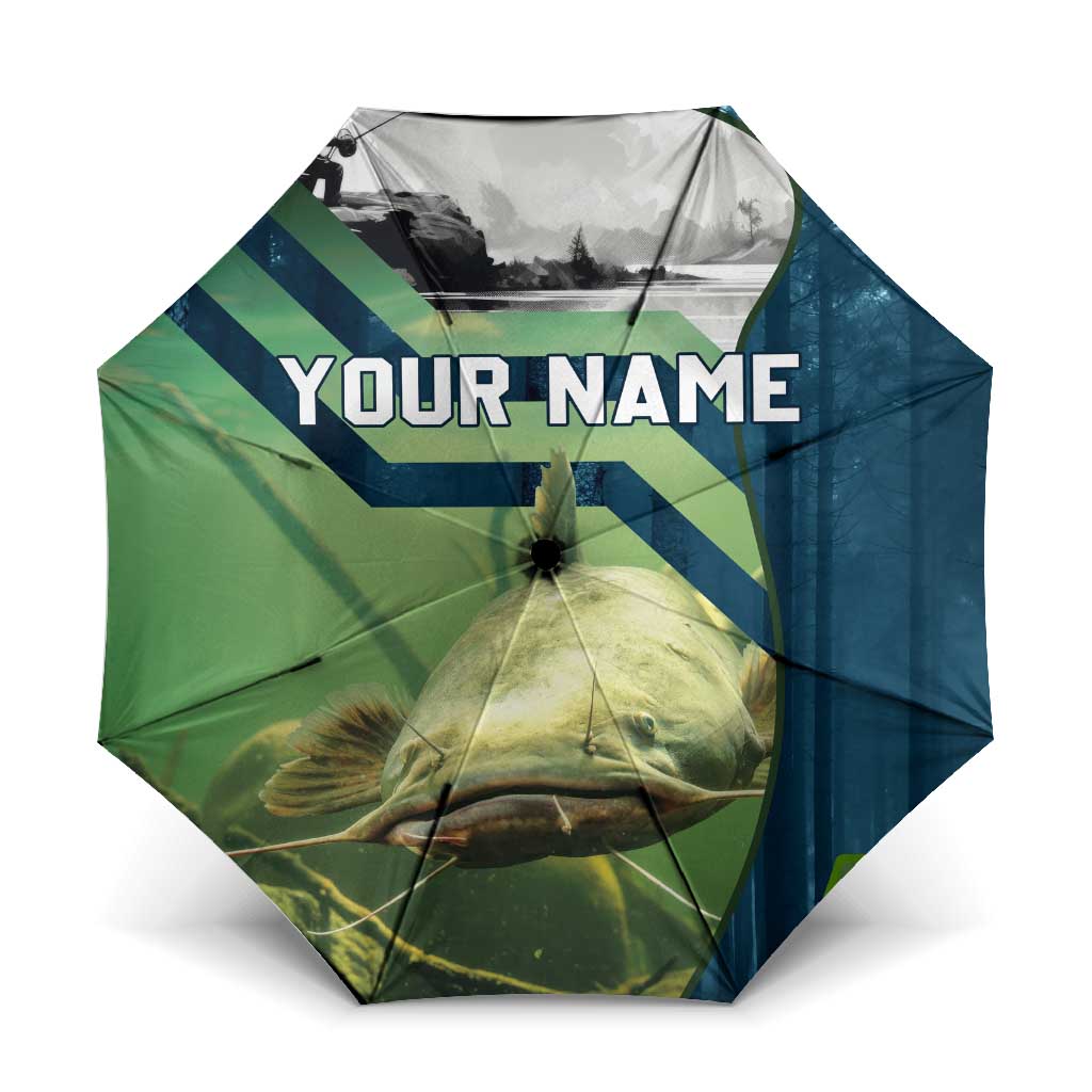 Catfish and Underwater Scene Design Umbrella with Forest Background and Fishing Theme Elements - Wonder Print Shop