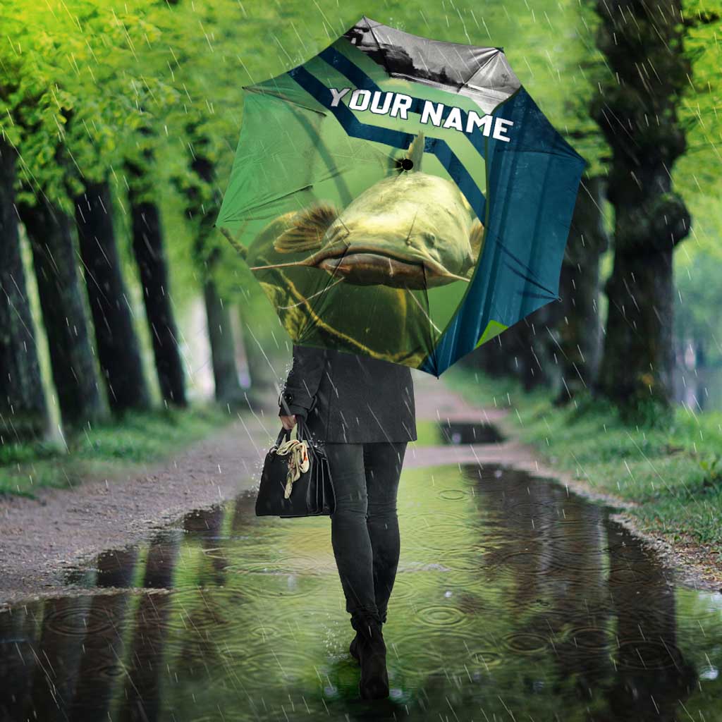 Catfish and Underwater Scene Design Umbrella with Forest Background and Fishing Theme Elements - Wonder Print Shop