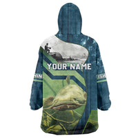 Catfish and Underwater Scene Design Wearable Blanket Hoodie with Forest Background and Fishing Theme Elements - Wonder Print Shop