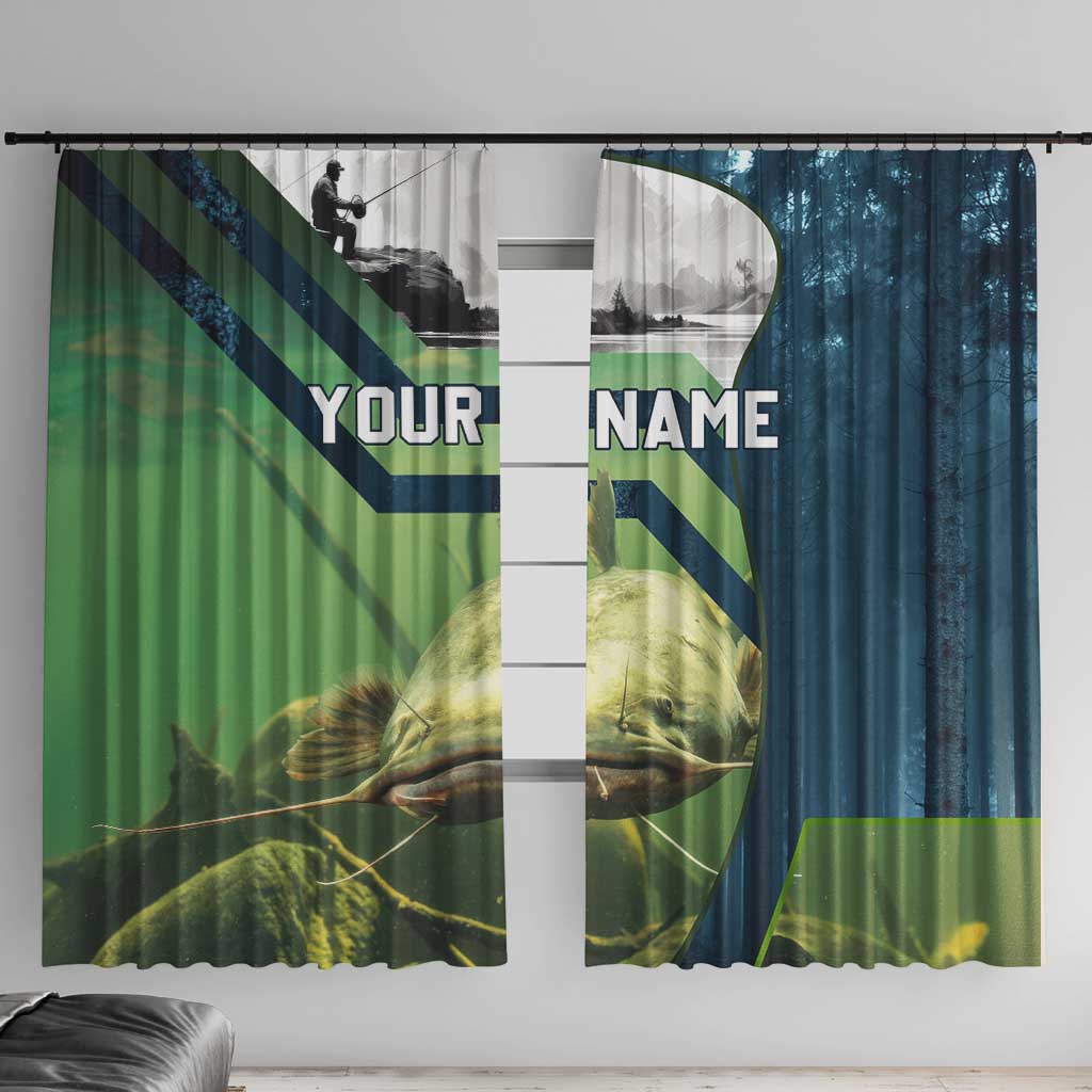 Catfish and Underwater Scene Design Window Curtain with Forest Background and Fishing Theme Elements - Wonder Print Shop