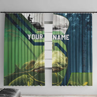 Catfish and Underwater Scene Design Window Curtain with Forest Background and Fishing Theme Elements - Wonder Print Shop