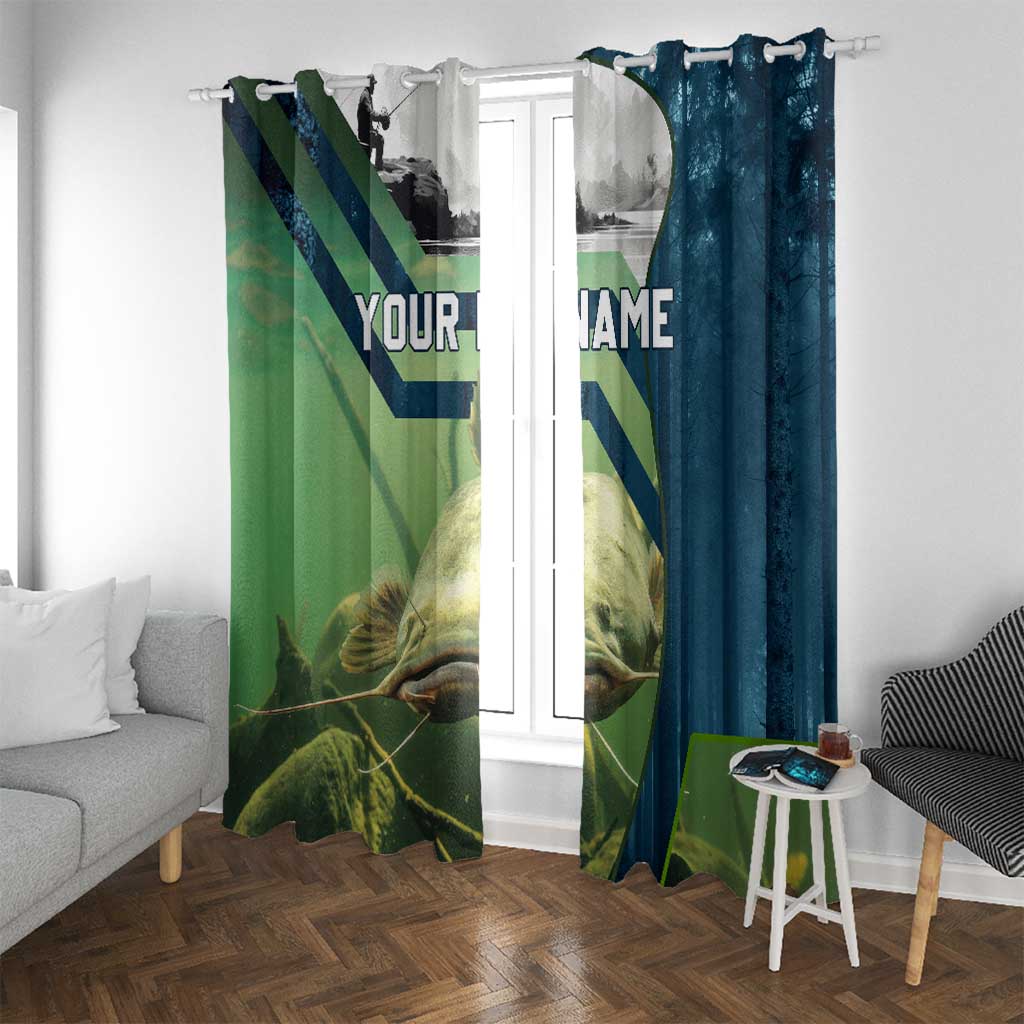 Catfish and Underwater Scene Design Window Curtain with Forest Background and Fishing Theme Elements - Wonder Print Shop