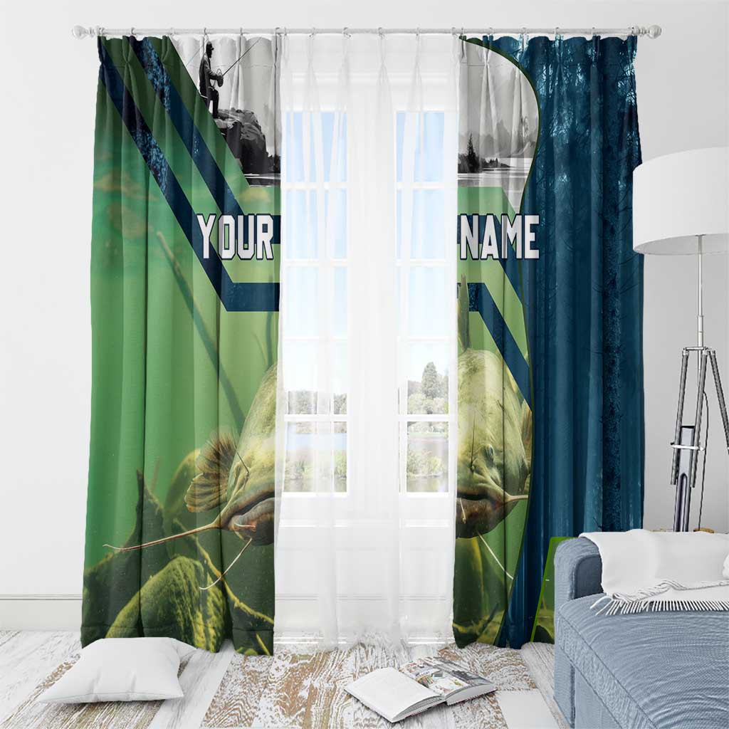 Catfish and Underwater Scene Design Window Curtain with Forest Background and Fishing Theme Elements - Wonder Print Shop