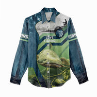 Catfish and Underwater Scene Design Women Casual Shirt with Forest Background and Fishing Theme Elements - Wonder Print Shop
