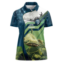 Catfish and Underwater Scene Design Women Polo Shirt with Forest Background and Fishing Theme Elements - Wonder Print Shop