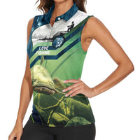 Catfish and Underwater Scene Design Women Sleeveless Polo Shirt with Forest Background and Fishing Theme Elements - Wonder Print Shop