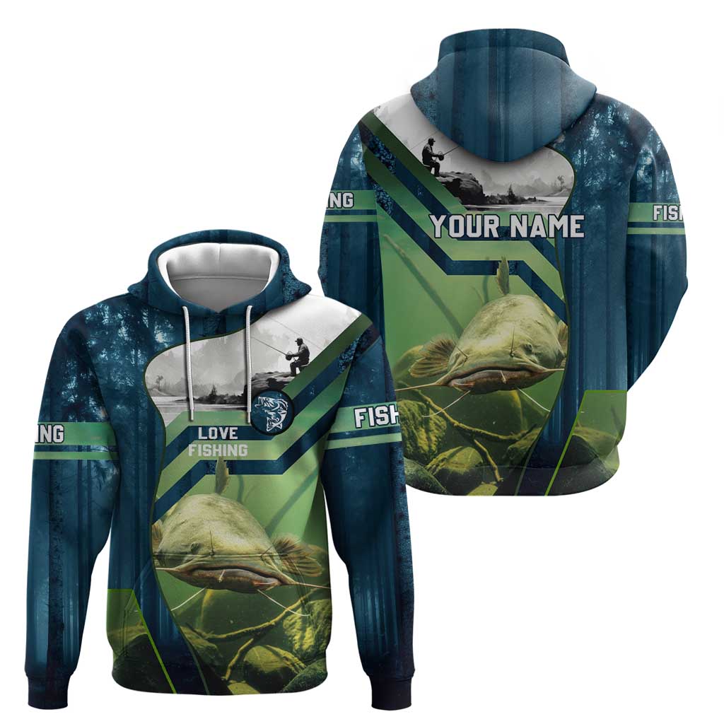 Catfish and Underwater Scene Design Zip Hoodie with Forest Background and Fishing Theme Elements - Wonder Print Shop