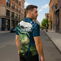 Catfish and Underwater Scene Design Zipper Polo Shirt with Forest Background and Fishing Theme Elements - Wonder Print Shop