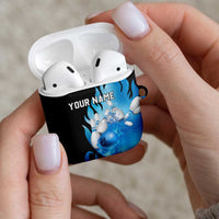 Blue Flame Bowling Ball and Pins Design AirPods Case with Smoke Effects and Custom Team Name Text - Wonder Print Shop