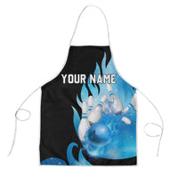 Blue Flame Bowling Ball and Pins Design Apron with Smoke Effects and Custom Team Name Text - Wonder Print Shop