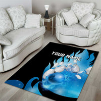 Blue Flame Bowling Ball and Pins Design Area Rug with Smoke Effects and Custom Team Name Text - Wonder Print Shop