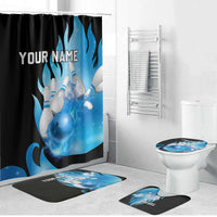 Blue Flame Bowling Ball and Pins Design Bathroom Set with Smoke Effects and Custom Team Name Text - Wonder Print Shop