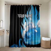 Blue Flame Bowling Ball and Pins Design Bathroom Set with Smoke Effects and Custom Team Name Text - Wonder Print Shop