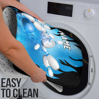 Blue Flame Bowling Ball and Pins Design Bathroom Set with Smoke Effects and Custom Team Name Text - Wonder Print Shop